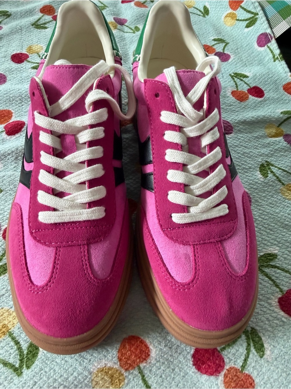Steve Madden Hot Pink Suede Platform Sneakers with Black Accent - Picture 9 of 15
